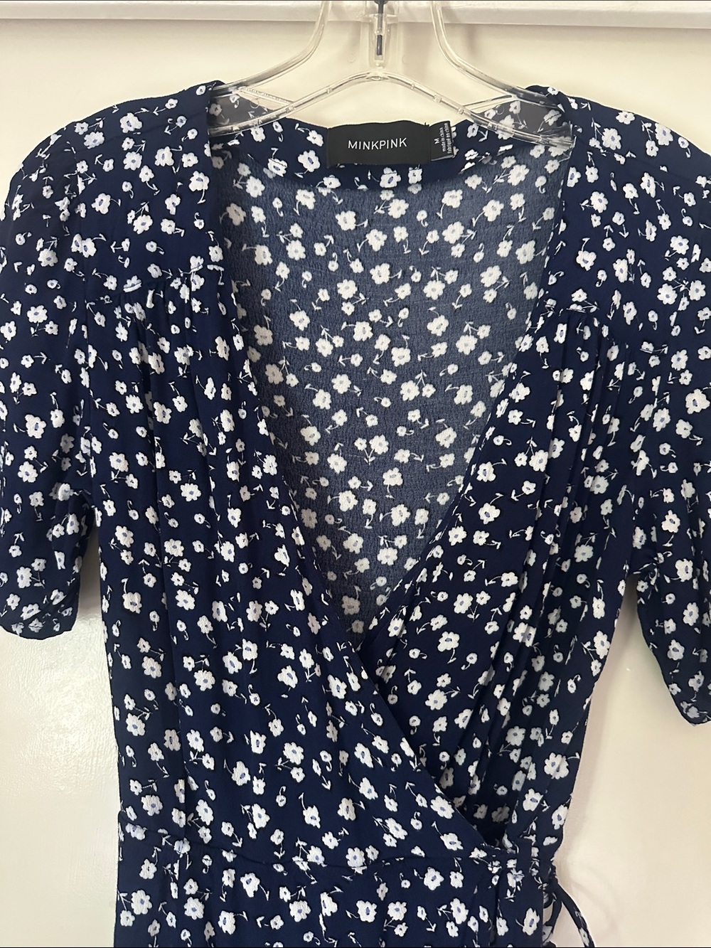 MINKPINK Navy and White Floral Wrap Blouse